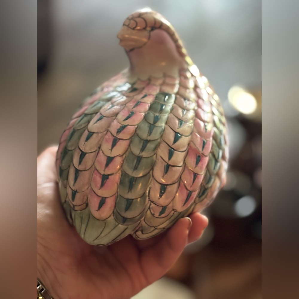 VINTAGE Toyo Japan Enamel Painted Porcelain Quail Figurine • Rare Collectible